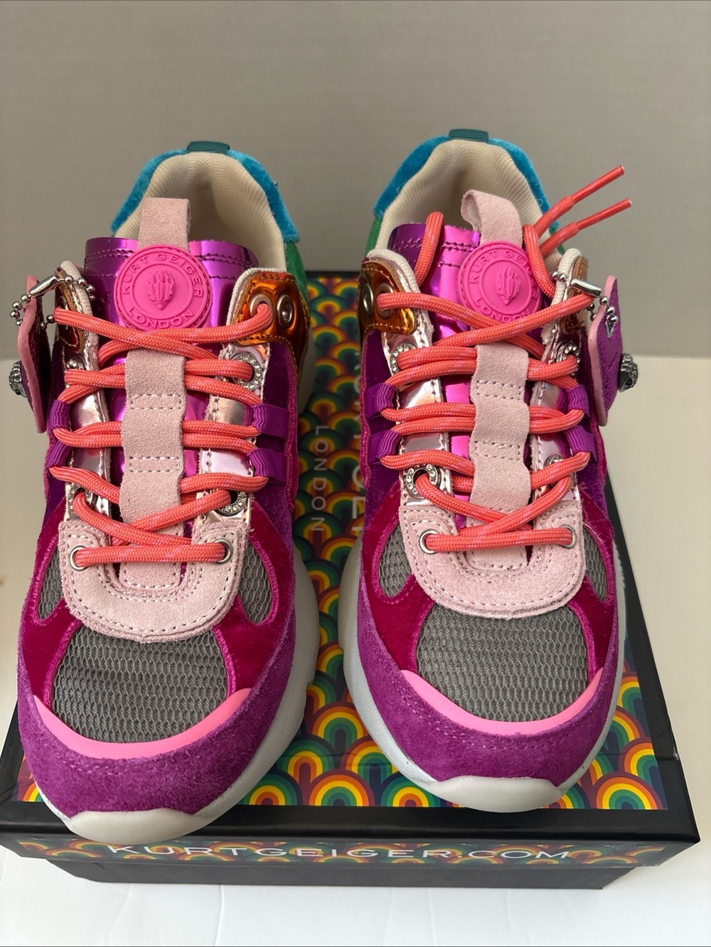 Kurt Geiger London Women’s Sueded/Leather Tag Multi Color Sneakers-6.5 /36.5 New